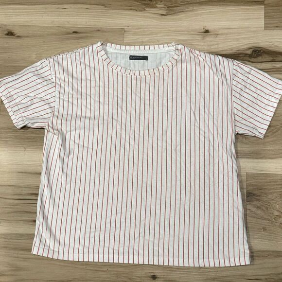 Ether by Myntra Pinstripe Orange White Cropped Tee Women’s Large - Picture 1 of 4